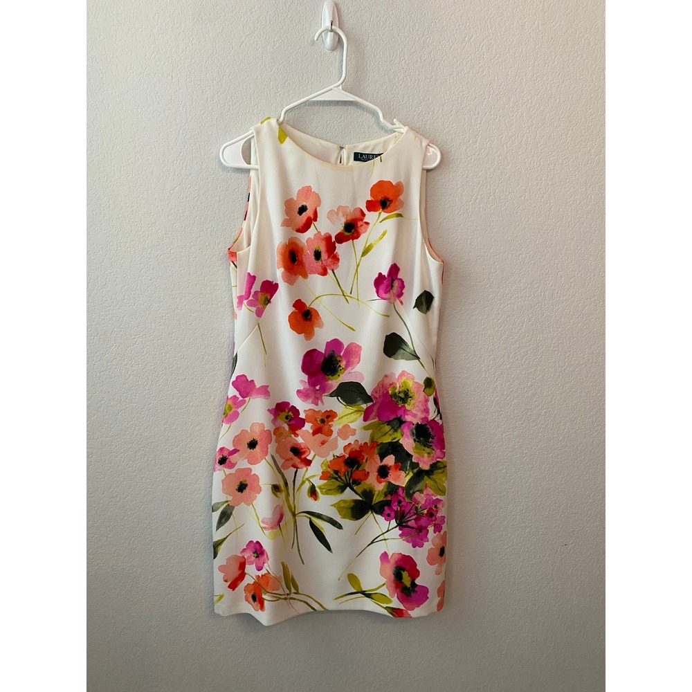 Lauren Ralph Lauren Womens Watercolor Floral Wedding Guest Sheath Dress Size 10